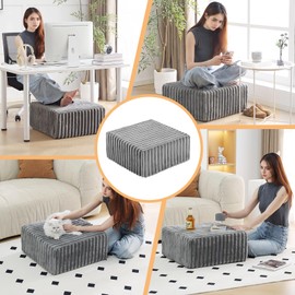 Tiita Suqre Stuffed Pouf Ottoman, Stripe Poufs 21×21×10 inch with Foam Chunk Filling, Floor Bean Bag Floor Chair Storage for Living Room Bedroom Home Decor, Grey