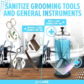 JJ CARE Disinfectant Jar (35 oz) - Barber Jar Glass, Sanitizer Disinfectant Glass Jar, Barber Disinfectant Jar Implement Disinfectant Container w/Stainless Steel Removable Strainer & Cap - Black Lid