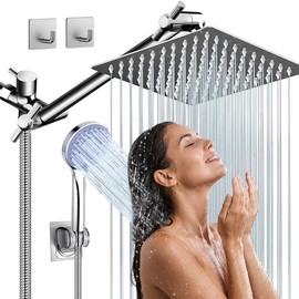 INGEQUIS Combo de Regaderas para Baño de Lluvia de Alta Presión, 8 '' Cabezal de Ducha Giratorio con Brazo de Extensión, Regaderas de mano y Manguera 