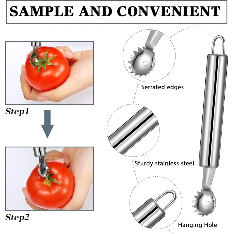 Boao 4 Pieces Strawberry Huller Tomato Corer Top Stem Remover