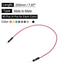 sourcing map Male to Male 1Pin Breadboard Jumper Wire 2.54mm Pitch Ribbon Cable 20cm Long Electronics Breadboard Ribbon Cables for Breadboard Electronic Projects Pack of 40