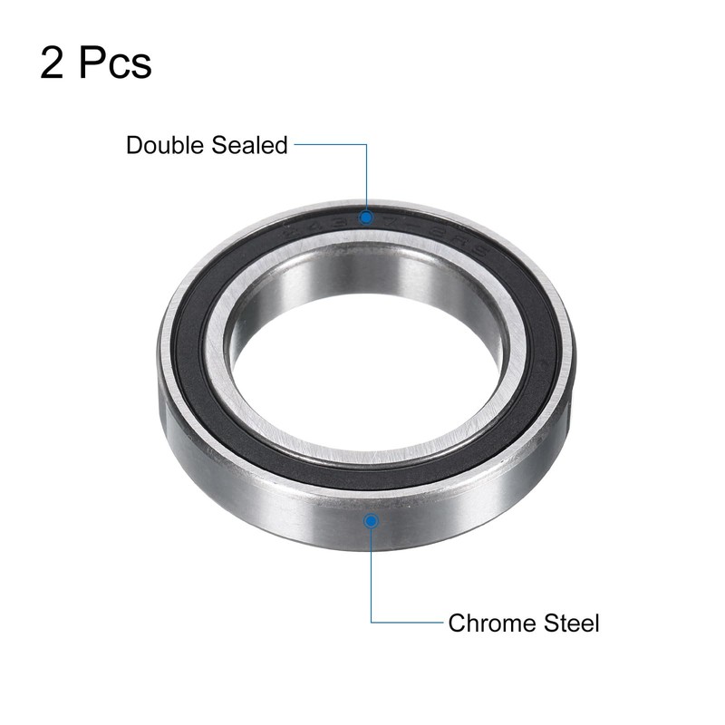 sourcing map 2pcs 24377-2RS Deep Groove Ball Bearings 24x37x7mm Chrome