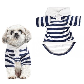 Heclia 1pc Polo Shirt for Small Dogs with Striped Round Neck, Summer Fall Dog Clothes, Soft Pet Clothes Boy Girl Outfit, Black & White Dog Button up Shirt, Cute Dogs T-Shirts for Puppies & Cats (S)