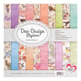 Ideen mit Herz Duo Design Papers | Pad with 20 Sheets of Craft Paper | 25 x 25 cm | 250 g/m² | Printed on Both Sides | Design Paper, Motif Paper | Ideal for Scrapbooking, Crafts (Births 01)