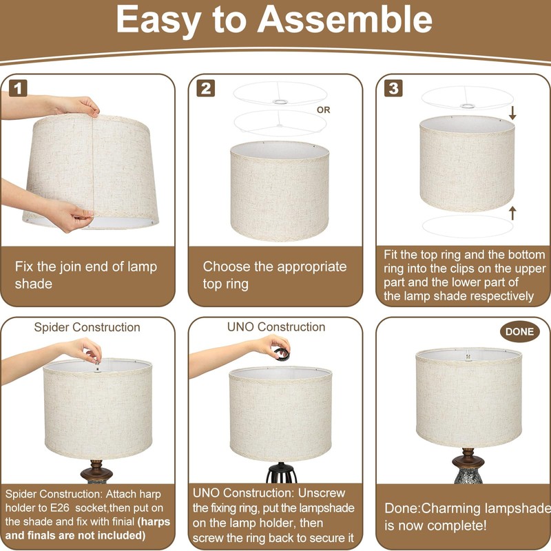 Beige Drum Lamp Shade, 13" Top x 13" Bottom x