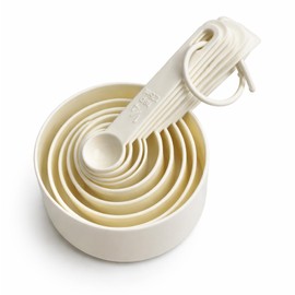 Measuring Spoons and Cups Set, 10-Piece Plastic Measuring Tools for Baking and Cooking, Precise Ingredient Measurement in Compact Kitchen Storage, Dishwasher Safe Cream Coloured OPP Bag Packaging