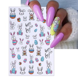 IDDFEVE Easter Nail Art Stickers - Bunny Eggs Chick Self-Adhesive 3D Nail Decals for DIY Spring Holiday Floral Rabbits Carrot Manicure (3 Sheets)