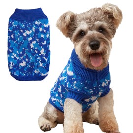 Jecikelon Knit Camouflage Dog Sweater Turtleneck Warm Camo Puppy Clothes Pet Knitwear Outfits for Small Dogs Cats Doggy Cat Clothing (X-Small, Blue)