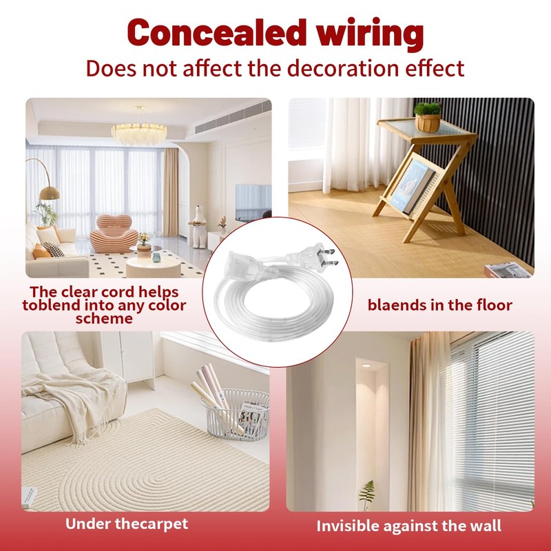 [TaidaLink] 10ft Clear Extension Cord 125V 10A 1250W Slim Design,