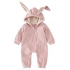 Momkonzz Newborn Baby Girl Easter Outfit My First Easter Onesie Infant Bunny Romper Long Sleeve Zip Up Jumpsuit Rabbit Ears Clothes Hooded Bodysuit Pink 9-12 Months