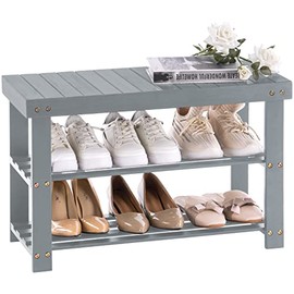 APICIZON Bamboo Shoe Storage Bench for Living Room, Entryway Storage Premium Shoe Organizer or Entryway Bench, Gray
