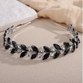 Octwine Silver Green Red Rhinestones Crystal Bridal Headband Headpiece Wedding Headband for Brides Rhinestone Hair Accessories for Women (Black, Width 0.78inch)