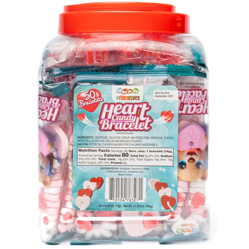 50 Heart Candy Bracelets with Heart Shaped Candy Beads and