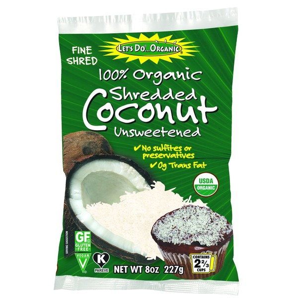 Let's Do Organic 100% Organic Unsweetened Shredded Coconut, 8 Ounce (Pack of 6)