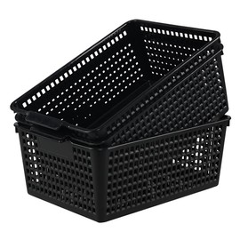 Guankan Kitchen Storage Basket Bin Set of 3, Plastic Organizer Basket, Black, F
