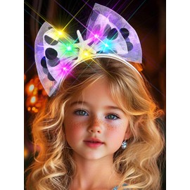 JONKY Light Up Hair Bow Headband Glowing Starfish Hair Band Costume Hair Accessories for Women (White, one size)