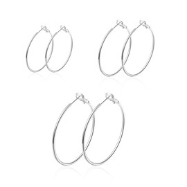 Hasnsofie Hoop Earrings 925 Silver for Women, 925 Sterling Silver Hoop Earrings Set, Hypoallergenic Large Silver Huggie Hoop Earrings, Silver Women's Hoop Earrings Set in 30, 40, 50 mm, Silver