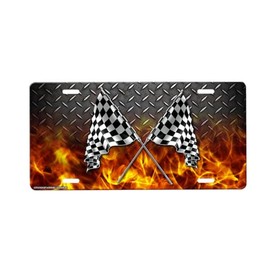 Checkered Flags Novelty Car Tag Metal Sign with Custom Background Options