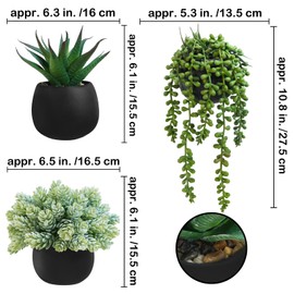 Winlyn Set of 3 Artificial Succulent Plants in Black Concrete Pots Faux Aloe Hops String of Pearls Potted Plants Small Fake Plants Desk Plants for Home Office Desk Kitchen Bathroom Shelf Windowsill