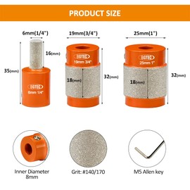 BGTEC Stained Glass Diamond Grinder Bit, 3 Pieces 25 mm/19 mm/6 mm Brass Core Glass Painting Grinder Bits, Diamond Grinder Bit Head Tools, Stained Glass Tools and Accessories for Stained Glass