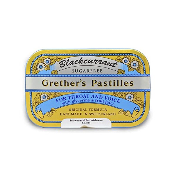 Grether's Sugarfree Blackcurrant Pastilles Natural Remedy for Dry Mouth Relief - Soothing Throat & Healthy Voice - Long-Lasting Flavor, Breath Refresh - Gluten-Free - 1-Pack - 15 oz.