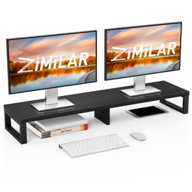 Zimilar Dual Monitor Stand Riser, Large Monitor Stand for Desk, Wood Monitor Riser with Storage Organizer for Home Office, Monitor Stands for 2 Monitors, Desktop Wooden Monitor Riser for Computer