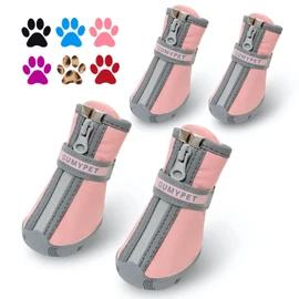 QUMY Dog Shoes for Small Dogs, Puppy Dog Boots & Paw Protectors for Winter Snowy Day, Summer Hot Pavement, Waterproof in Rainy Weather, Ourdoor Walking, Indoor Hardfloors Skid-Resistant Sole Pink 4