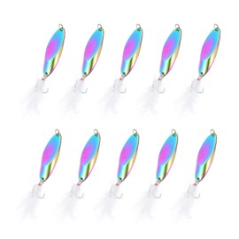 PATIKIL Fishing Spoons, 10 Pcs 1-3/8oz Fishing Lures Casting Spoon Treble Hooks Jigs Hard Metal Spinner Baits for Freshwater Saltwater Salmon, Multicolor