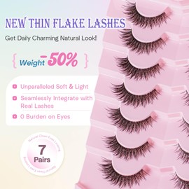 Wispy Lashes Cat Eye False Eyelashes Natural Look 15MM Cat Eyelashes C Curl Fake Eyelashes Thin Flake Lashes 7 Pair Eye Lashes Pack EVENTILL