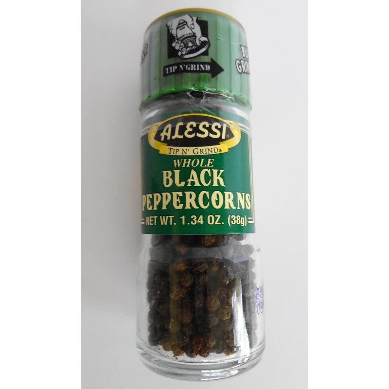 Alessi Whole Black Peppercorns, 1.34-Ounce Grinders (Pack of 6)
