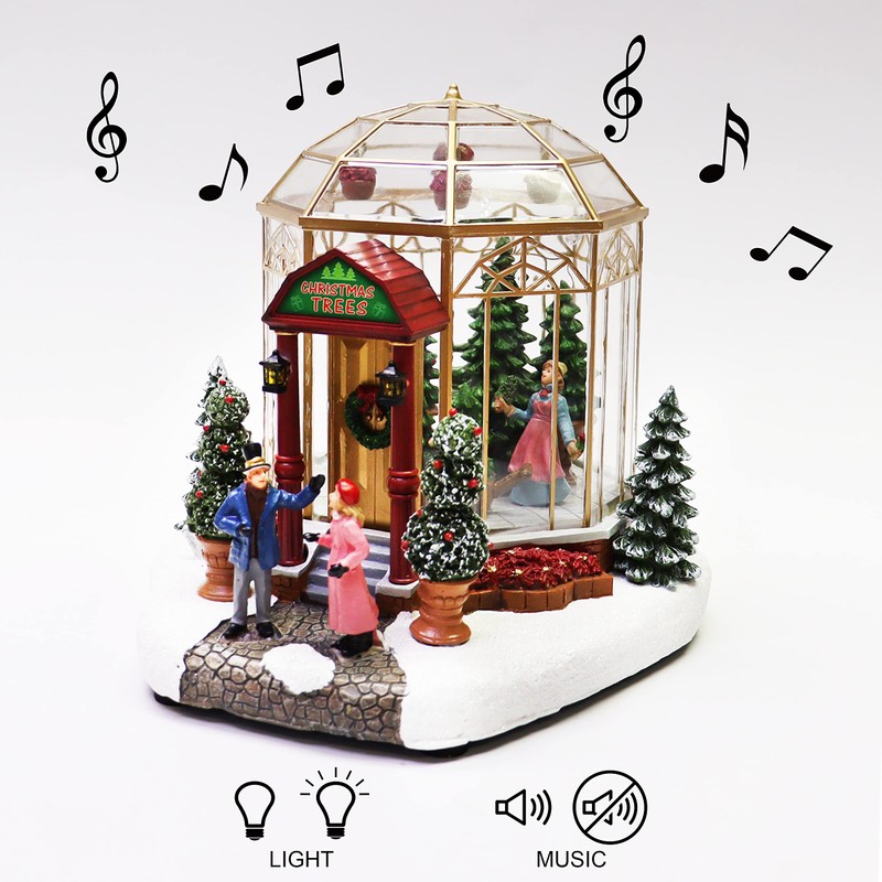 Christmas Village Building, Tree Shop with LED Lights and Music