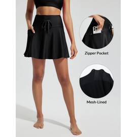 baleaf Women's High Waisted Swim Skirt Bottoms Modest Bathing Suit Skirt Tummy Control Tankini Swimsuits Skort with Pocket Black XL