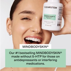 CLEARSTEM - MINDBODYSKIN Hormonal Acne Supplement (No 5-HTP) - Natural DIM Supplement - Skin Care Vitamins - Hormone Balance, Antioxidants - Gluten Free, Cruelty Free - 30 Servings, 90 Capsules