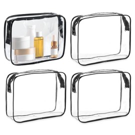 Cilzephyr 4 Pack Toiletry Bags, Clear PVC Makeup Bags, Waterproof Quart Size, Plastic Zippered Cosmetic Organizer Bags, Portable Travel Bags for Women Men, Carry On Airport Airline Compliant Bags
