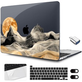 MEEgoodo for MacBook Pro Case 13 inch 2022 2021 2020 A2338 M2/M1 A2251 A2289 with Touch ID,Clear Laptop Hard Shell Cases with Keyboard Webcam Cover & Trackpad Film & Type C Adapter, Mystical Full Moon