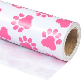 WRAPAHOLIC Paw Print Wrapping Paper - Mini Roll - 17 Inch x 33 Feet - Baby Pink Dog Cat Wrapping Paper for Dog Party, Birthday, Baby Shower, Holiday