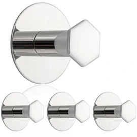 SAYAYO Adhesive Hooks for Hanging Coat, Hat, Robe, Brushes, Stick on Towel Hooks for Bathroom Kitchen, Waterproof SUS304 Stainless Steel Sticky Wall Hooks, No Nails, 4 Pack, Chrome