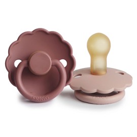 FRIGG Daisy Latex Pacifier Pack of 2 | Natural Rubber Soother Dummy | BPA-Free | Made in Denmark | Symmetrical Cherry Shaped Nipple (Blush/Woodchuck, Size 1 (0-6 Months))