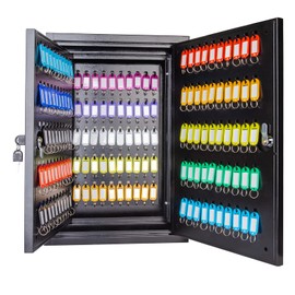 Key Lock Box Cabinet with 200 Hooks, Wall Mount Key Organizer, Safe for Car, Hotels, Office, House - Black