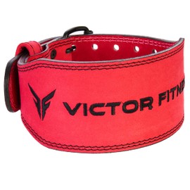 Victor Fitness 100% Top-Grain Leather 7mm Thick 4" Wide to 2.5” Taper Heavy-Duty Dual Prong Pink Weightlifting Belt for Women made with Vegetable Tanned Leather for Long-lasting use (Medium)