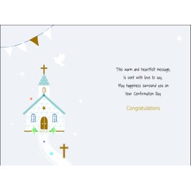 Jonny Javelin Confirmation Day Congratulations Card - Confirmation Congratulations Card with White Dove and Church Design and Embossed Foil Details