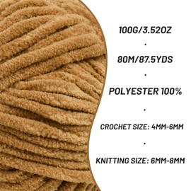 3 Pack Fluffy Chenille Yarn for Crocheting, Chunky Velvet Yarns for Crochet Amigurumi, Baby Yarn for Crocheting Soft Blanket, 262.4yds /10.5 oz Bulky Yarns for Crafts/Hats/Shoes/Socks (3 Brown)