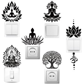 AHANDMAKER 6Pcs Light Switch Plate Stickers, Mindful Spiritual Design, Lotus Flowers Switch Stickers for Light Switch, Wall Outlets, Bedroom, Living Room, Laptop Computer, 7 x 7 Inches