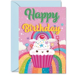 Stuff4 Birthday Card Girl - Cupcake Rainbow - Happy Birthday Card for Girl, Kids Children's Cards, A5 Bday Greeting