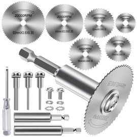 FOTYBEl Cutting Wheel for Drill, Rotary Tool Cutting Discs with 6pcs Steel Saw Blades, 2pc 1/4" Hex Short Shank and Long Shank, 1/4" Round Shank, 2pc 1/8" Round Shank, for Cutting PVC Pipe Wood Metal