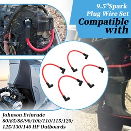 XYgdhqpt 10mm Lead Wire Spark Plug 582365 9.5"Spark Plug Wire Set Compatible with Johnson Evinrude 80-140 Hp V4 outboards(4pcs Spark Plug Wires)