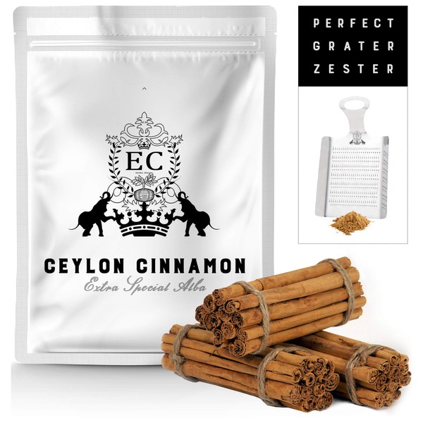 Ceylon's Finest True Alba Cinnamon | 5" Long Sticks | Fresh Harvest | Naturally Sweet Cinnamomum Zeylanicum (Verum) Sticks | Sri Lanka Luxury Spices | 500G (Approx 85-100 Quills)