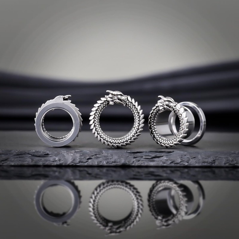 COOEAR Gauges for Ears, Dragon Steel Tunnels Flesh Earring, Stainless
