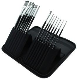 Acrylic Hobby Miniature Paint Brushes - 15 Precision Model Painting Brush for Roleplaying Games Miniatures and Wargaming Figures - Pop Up Carry Case - Basecoat, Detail Dry Brush Miniature Painting