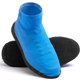 BIFOGOGE Waterproof Shoe Covers Reusable Foldable Non-Slip Rain Shoe Covers With Reinforced Rubber For Men Women (XXL,Blue)